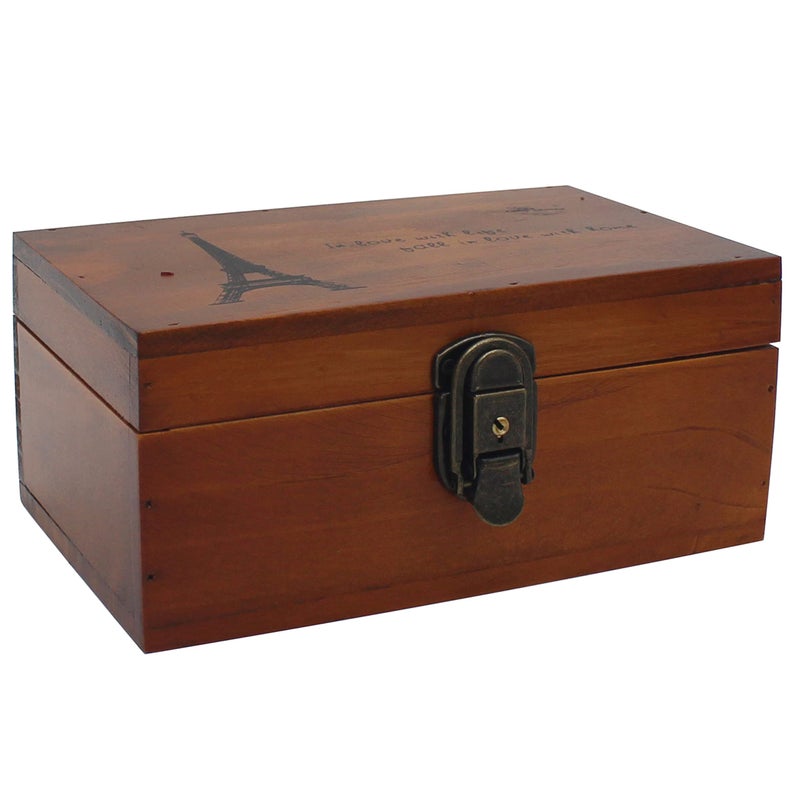 VKSG Vintage Wooden Storage Box with Hinged Lid Decorative Wood Jewelry Makeup Boxes Organizer (8.65 x 5.5 x 4 inch) - Image 1